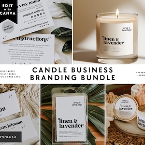 Retro Candle Business Branding Bundle | Canva Template - Candle Wax Melt Label, Thank You & Care Card, Business Card, Warning Label | Dani