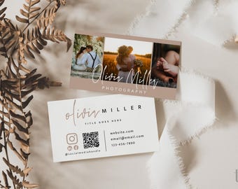 Photo Business Card Template QR Code, Instant Download, Printable Business Card Template, DIY Calling Card, Scan Me, Canva Template - Skye