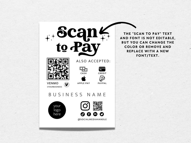 Editable Scan to Pay Sign QR Code Sign Template Canva, Printable Payment Sign, Accepted Payments Sign, CashApp Venmo Sign Customizable Dani image 4