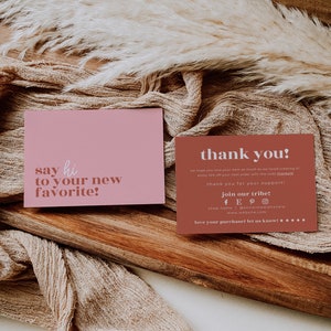 EDITABLE Business Thank You Card Template, Printable Thanks For Your Purchase Card, Small Business Package Insert Card Pink Red Cute - Elina