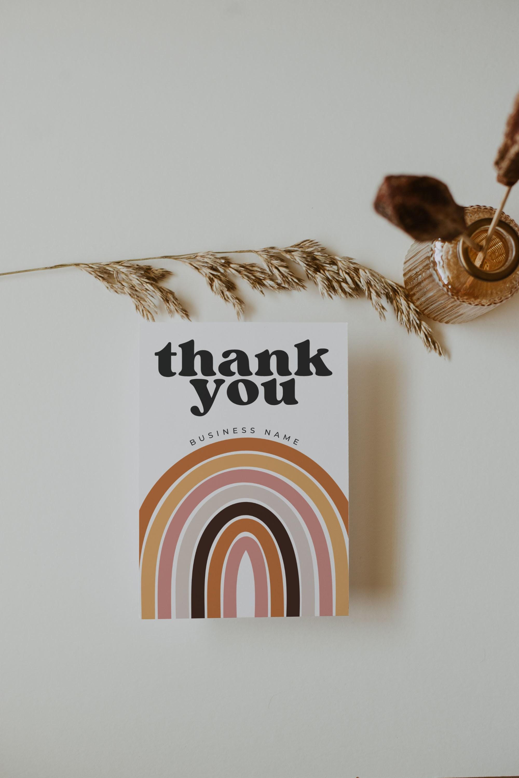Retro Rainbow Thank You Card Canva Template, Editable Business Insert ...