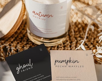 Fall Candle Label Canva Template, Editable/Printable Autumn Leaves Pumpkin Halloween Candle Sticker Design