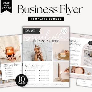 Modern Business Flyer Bundle Canva Template, Luxe 1 Page Marketing Flyer Set, Editable Services List, Small Business Templates, Canva Flyer