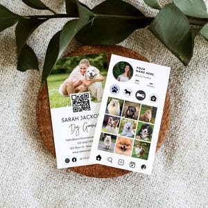 Dog Groomer Instagram Business Card Template QR Code Canva, Dog Walking Printable Business Card Pet Sitting Pet Boarding, Animal Business