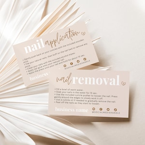 False Nails Application Card Template, Editable Artificial Nail Apply Remove Card, Printable Press On Nail Guide Business Card 3.5x2 - Bohie