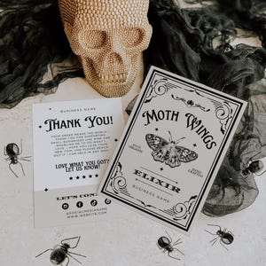 Witchy Halloween Business Thank You Card Canva Template, Editable Goth Package Insert, Halloween Vintage Dark Academia Customer Insert