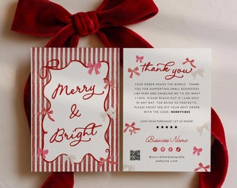 Romantic Christmas Thank You Canva Template, Editable Vintage Coquette Customer Order Insert Card