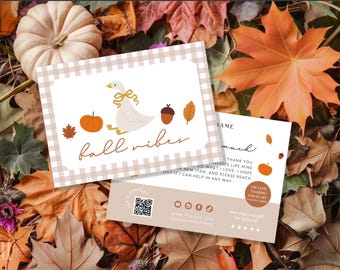 Goose Fall Business Thank You Card Canva Template, Editable Cottagecore Package Insert Preppy Autumn