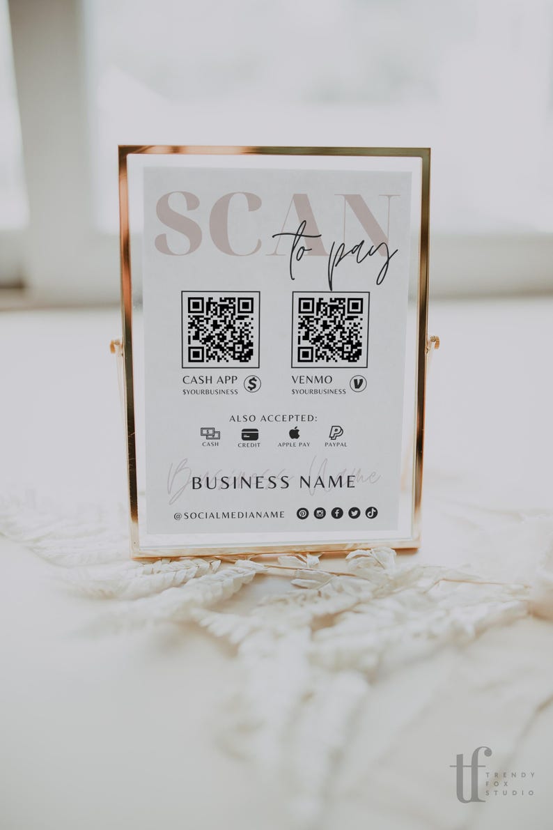Qr Code Sign Pament Payment QR Code Sign Canva Template, Printable Scan to Pay Accepted ...