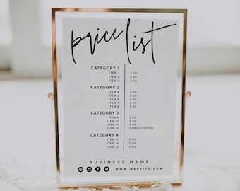 Plantilla de Canva para lista de precios imprimible DIY, hoja de precios editable, lista de precios, menú de precios de salón - Skye