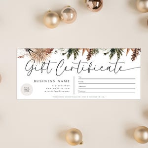 Holiday Gift Certificate Template, DIY Printable Gift Voucher, Christmas Editable Gift Card, Spa Salon Gift Certificate, Canva Template