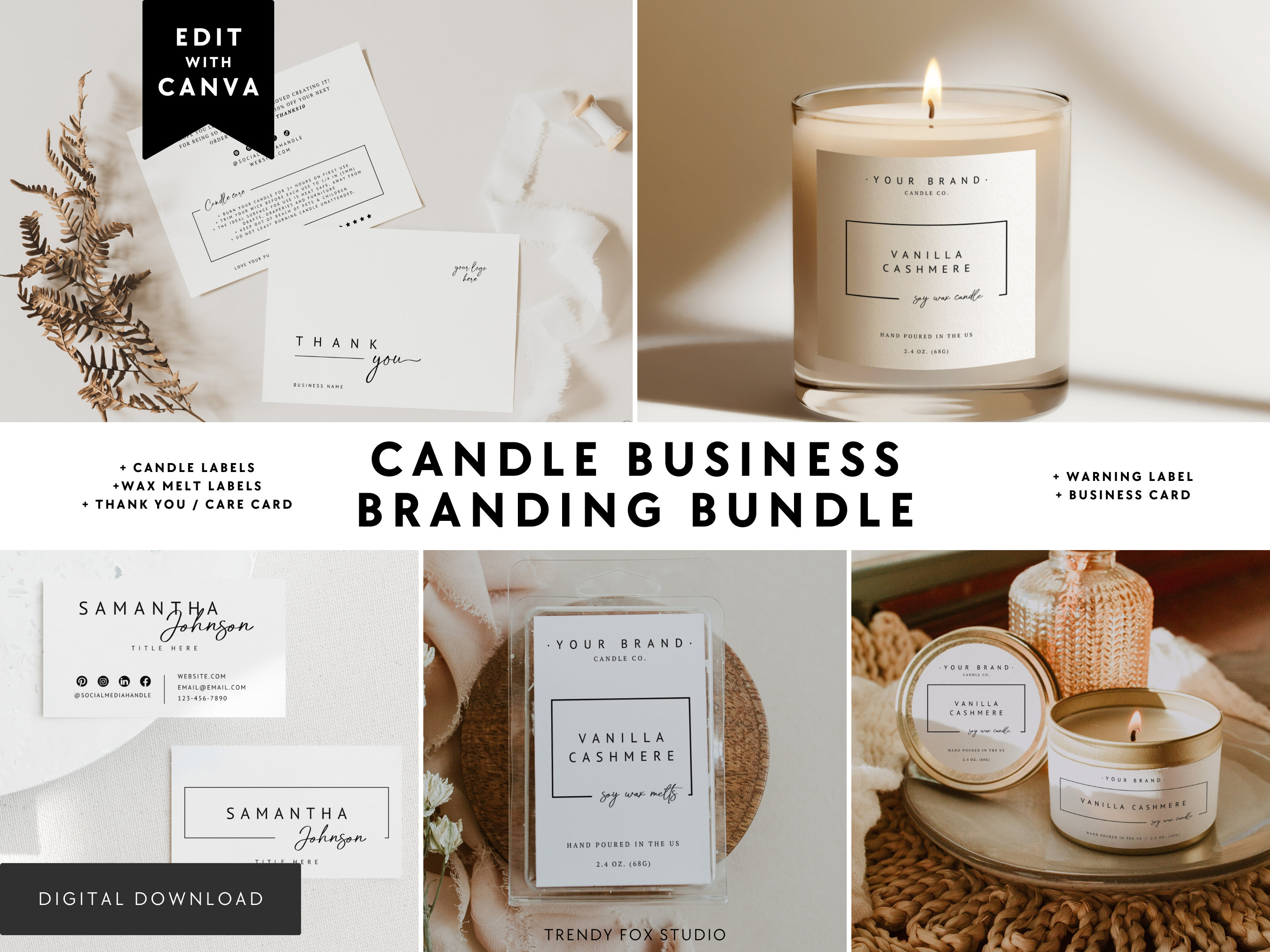 Rectangle Product Label Template Printable Minimalist Candle