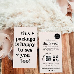 Cute Retro Business Card Thank You Canva Template, QR Code Editable Customer Thank You Business Packaging Insert Mini Thank You 2x3.5" -Jace