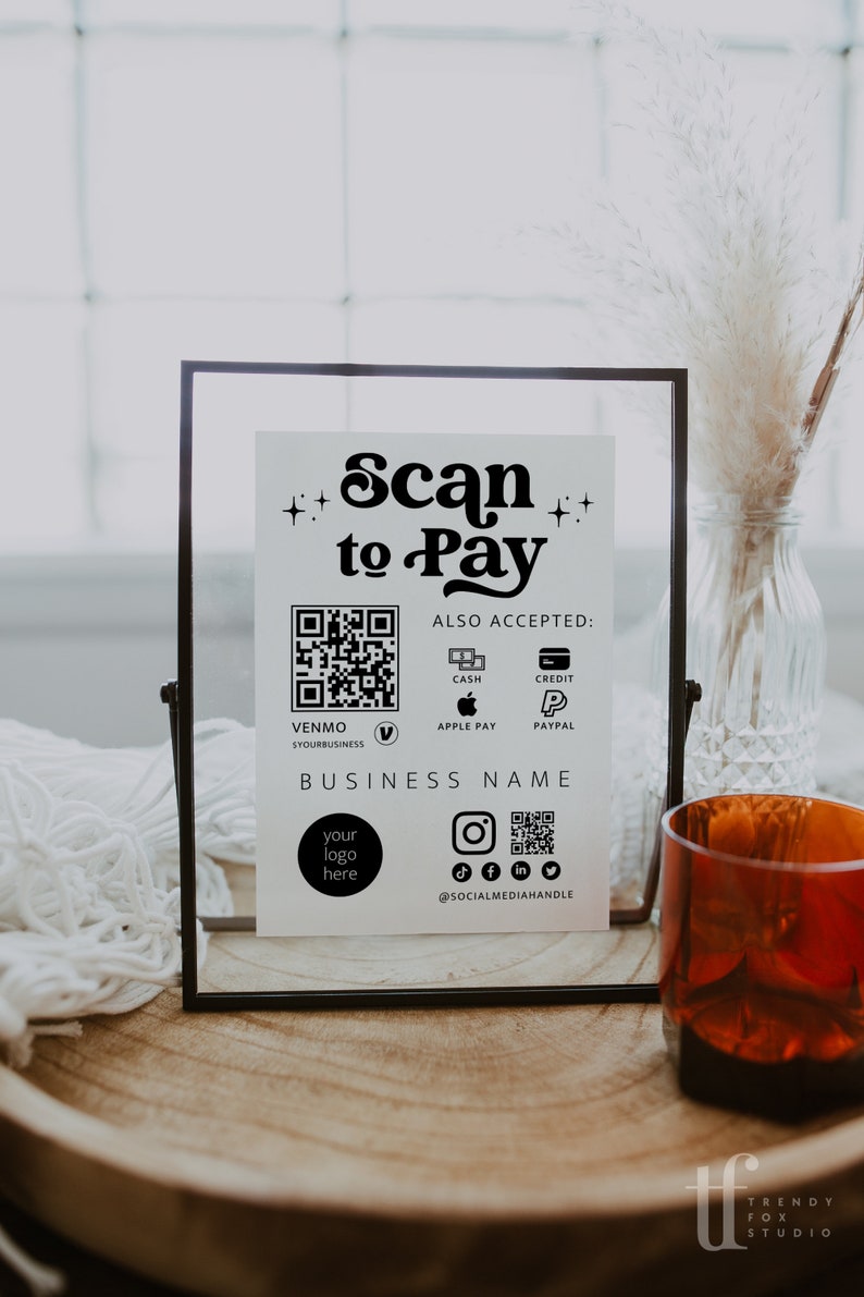 Editable Scan to Pay Sign QR Code Sign Template Canva, Printable Payment Sign, Accepted Payments Sign, CashApp Venmo Sign Customizable Dani image 3