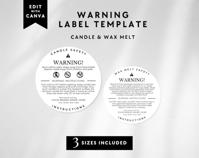 Wax Melt Warning Label Template DIGITAL DOWNLOAD | Custom Editable ...