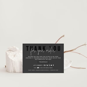 EDITABLE Business Thank You Card, Black Luxury Thank You Card Template, Small Business Package Insert Card, Elegant Card DIY Canva Template
