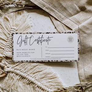 Leopard Gift Certificate Template, DIY Printable Gift Voucher Certificate, Editable Gift Card, Spa Gift Certificate, Boho Gift Card - Ellie