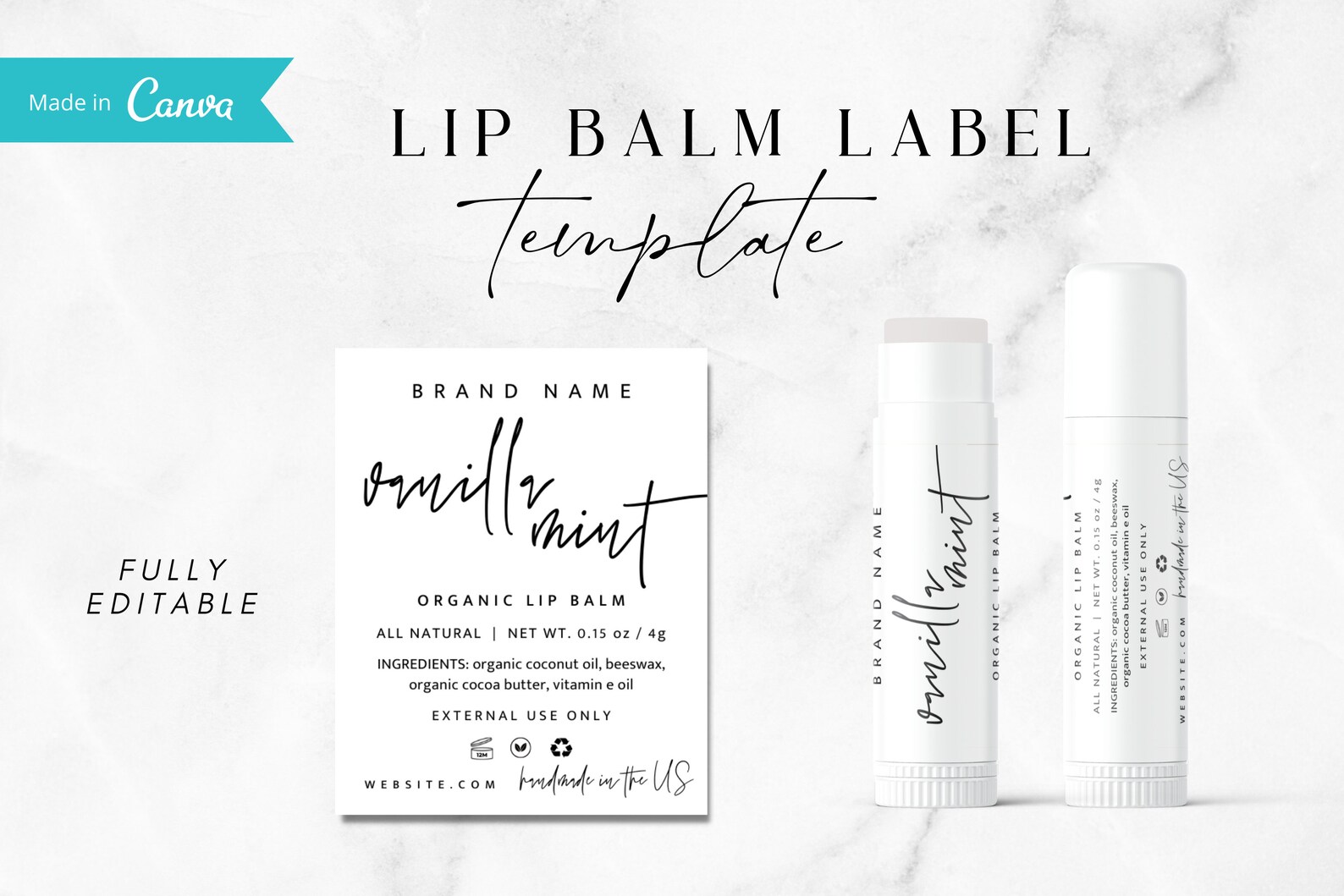 Lip Balm Label Template Lip Balm Wrap Packaging Editable Etsy