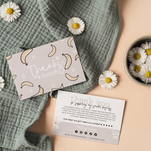Cute Business Thank You Card Canva Template, Editable Thank You Insert, Fun Bananas Customer Order Card, Groovy Neutral Daisy Thank You Card