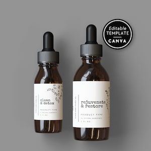 Dropper Bottle Label Canva Template, Cosmetic Bottle Label, Room Spray Editable Essential Oil Label, 1oz 2oz 4oz Bottle Label - Landry