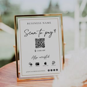 Printable Payment Sign QR Code Sign Canva Template, Scan to Pay Sign, Accepted Payments Sign, CashApp Paypal Sign Customizable QR Code Evie