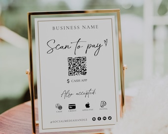 Printable Payment Sign QR Code Sign Canva Template, Scan to Pay Sign, Accepted Payments Sign, CashApp Paypal Sign Customizable QR Code Evie