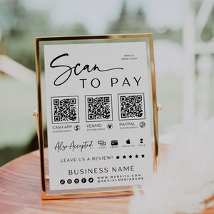 Scan to Pay Sign Template Canva 3 QR Code Printable Payment Sign, Accepted Payments Sign, CashApp Paypal Venmo Sign, Printable Sign - Vera