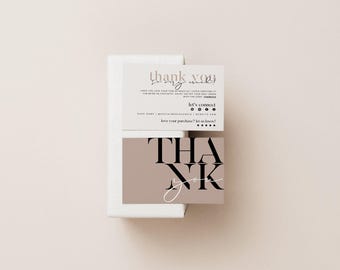 Modern Business Thank You Card Template, Neutral Printable Thanks For Your Purchase, Small Business Editable Package Insert Card, Wells