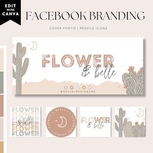 Western Facebook Cover Canva Template, Cactus Facebook Banner, Facebook Icon, Facebook Business Cover Image, DIY Facebook Template - Rhodes