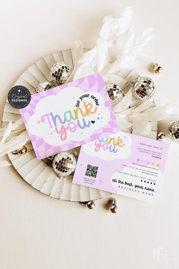 Colorful Business Thank You Card Canva Template, Editable Rainbow QR Code Packaging Mailer, Cute Fun Package Insert Business Branding - Lulu