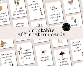 Printable Boho Affirmation Cards, Affirmation Deck, Motivational Cards, Self Care Printable, Encouragement Cards, Positive Daily Affirmation