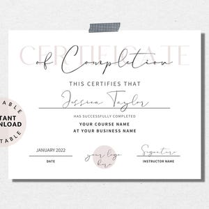 Certificate of Completion Canva Template, Minimalist Beauty Course Certificate, Printable Completed Course Certificate, Instant Download