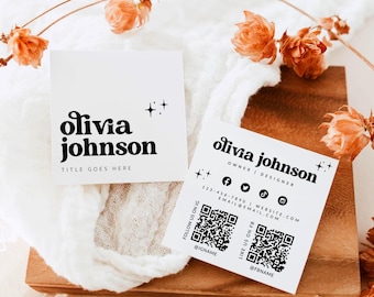 Retro Square Business Card Canva Template, Printable Groovy Business Card Design, DIY Editable QR Code Business Card, Scannable Card - Dani