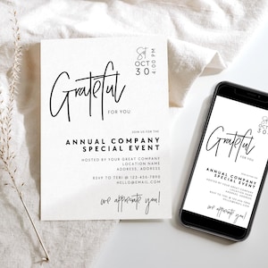 Modern Company Party Business Invitation Canva Template, Digital You're Invited, Editable Employee Appreciation Invite Text Invitation -Dusk