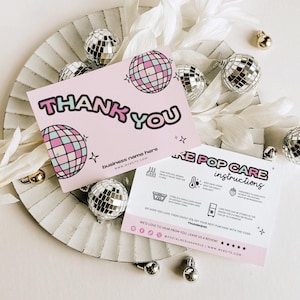 Cake Pop Care Card Canva Template, Editable Business Thank You Card, Retro Bakery Business Package Insert Printable, Cake Pop Storage - Loni