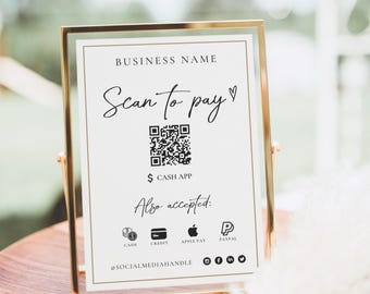 Printable Payment Sign QR Code Canva Template, Scan to Pay | Accepted Payments Sign, CashApp Paypal - Evie