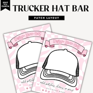 Trucker Hat Design Canva Template, Editable Hat Bar Patch Layout Printable, Pick Your Patches Template, Hat Party Patch Template - DC36