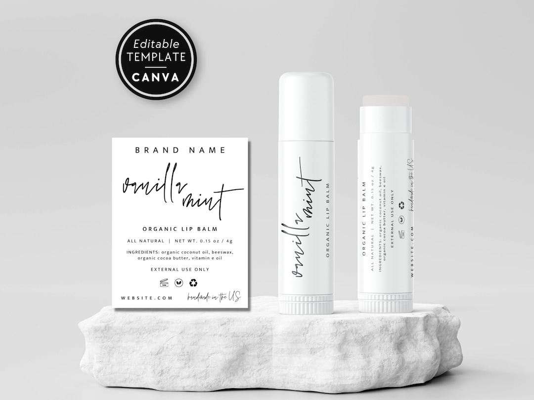 Lip Balm Label Template, Lip Balm Wrap Packaging, Editable Product