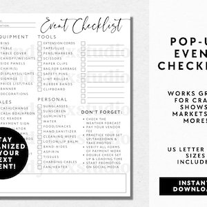 Pop-Up Shop Checklist, Vendor Event Planner, Craft Show Checklist, Checklist for Vendor Booth, Flea Market Checklist, Booth Checklist - Vera