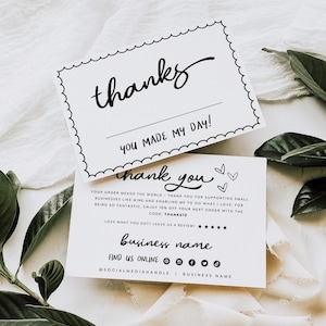 You Made My Day Business Thank You Card Canva Template, Cute Printable Thanks For Purchase, Wavy Border Package Insert Add Name - Rose