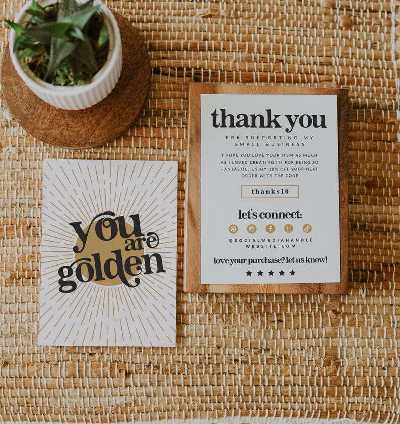 Retro Thank You Card Template, Editable Sun Business Package Insert ...