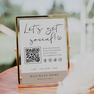 QR Code Social Media Sign Canva Template, Follow Us On Social Media, Editable Small Business Sign, DIY Connect With Us Sign Template, Carli