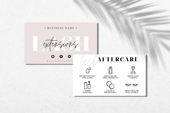 Modern Lash Aftercare Card Template, Lash Business Card, Editable Lash Extension Card, Small Business Care Card, Eyelash Care Card "Emory"