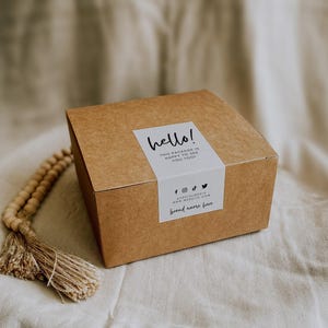 Boho Box Label Template, Editable Packaging Labels, Order Packaging Stickers, Shipping Label, Minimal Branded Packaging Box Seal - Allie