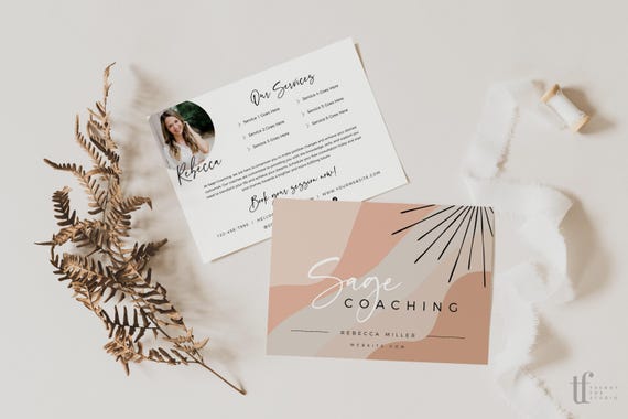 Boho Coaching Business Flyer Template Canva, Editable Marketing Price Guide Flyer Card Template, Referral Card, DIY Business Services - Myra