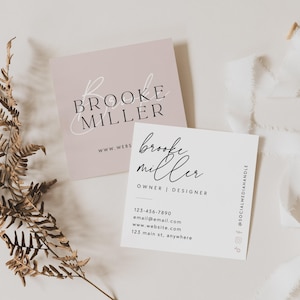 Elegant Square Business Card Canva Template, DIY Printable Business Card, Editable Calling Card, Blush Minimal Business Branding - Ayla