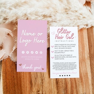 Glitter Hair Gel Instruction Card Canva Template, EDITABLE Business Card Thank You Printable Package Insert, Face Body Glitter Packaging