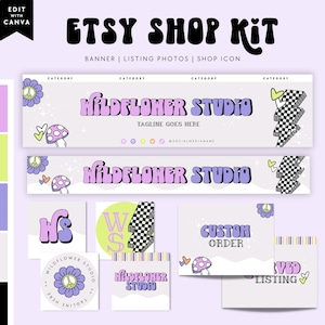 Colorful Groovy Etsy Shop Kit, Etsy Banner Template, Y2k Etsy Store Branding, Editable Neon Etsy Banner, Funky Banner, Trendy Summer - Sam
