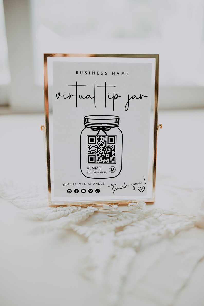 Printable Virtual Tip Jar Venmo Payment Sign QR Code Sign Etsy UK