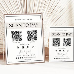 Printable Payment Sign 2 QR Code Sign Canva Template, Scan to Pay Sign, Accepted Payments Sign, CashApp Paypal Sign Customizable QR Code